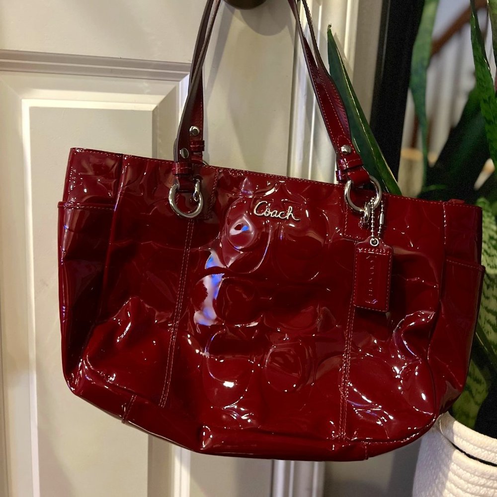 Coach Gallery Signature Embossed Patent Leather Tote (Red)
